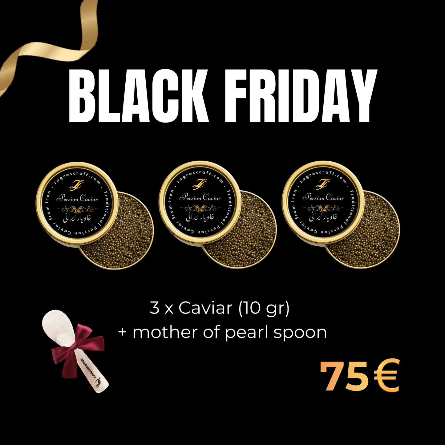 3 X 10 Gr Caviar + mother of pearl spoon